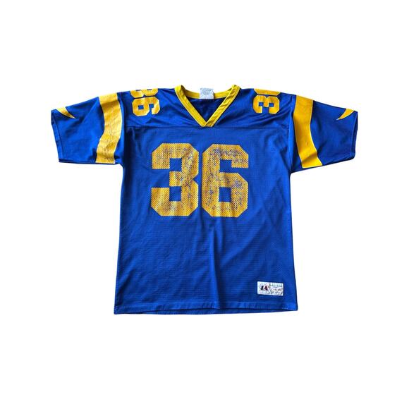 Vintage NFL LA Rams #36 Bettis USA Made Logo Athletic L Blue Football Jersey - Picture 2 of 9